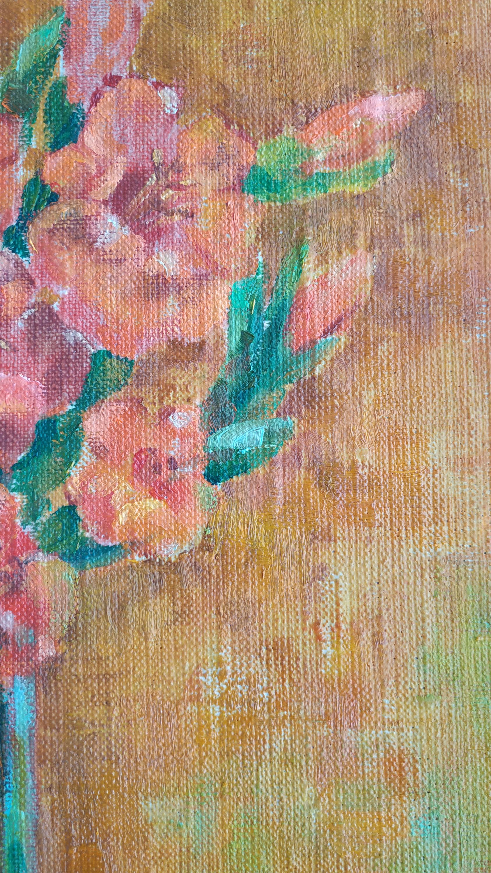 絵画 油絵　グラジョウラス グラジオラスの花の油絵：静物画の壁アート（17 x 13インチ