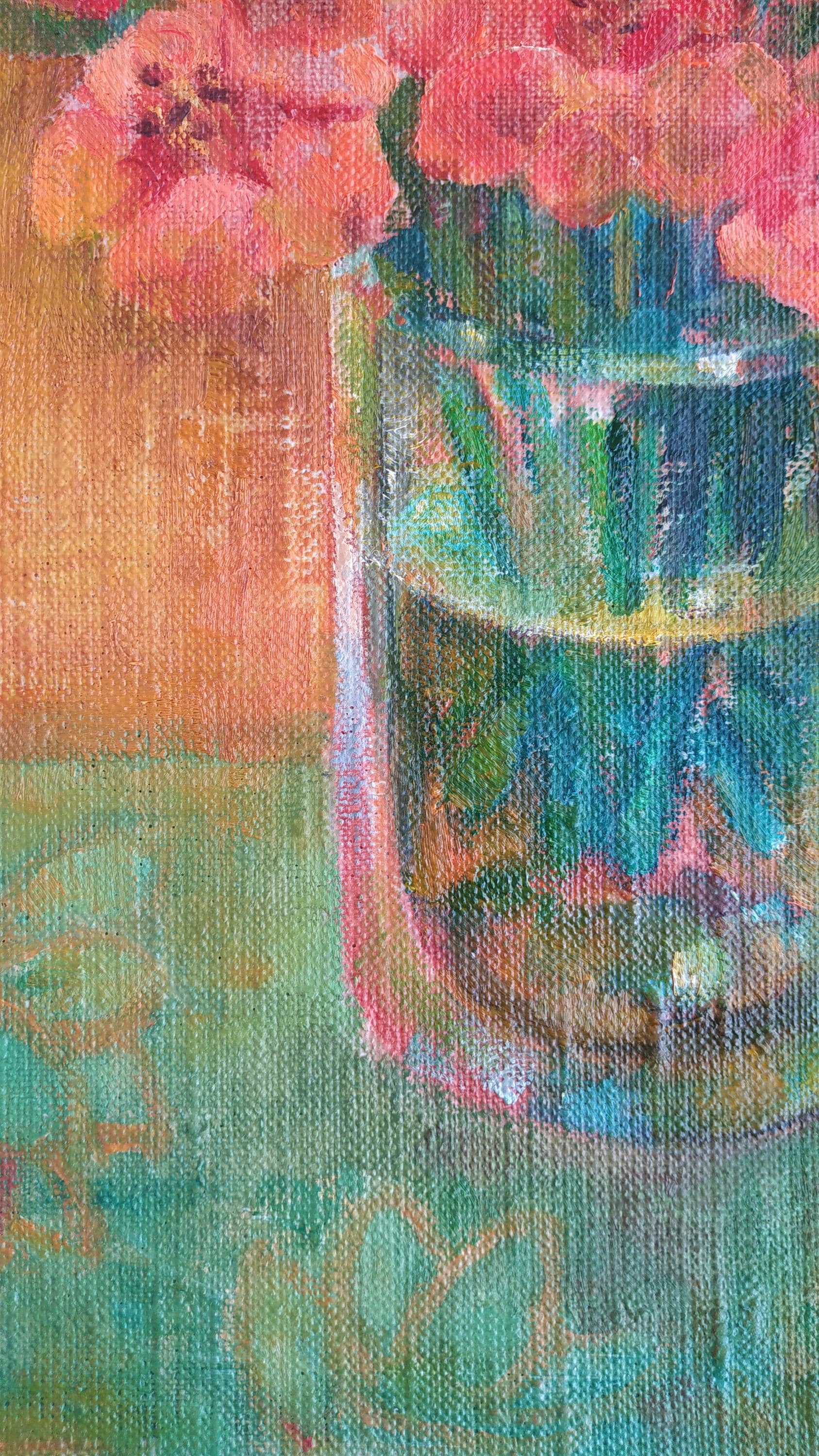 絵画 油絵　グラジョウラス グラジオラスの花の油絵：静物画の壁アート（17 x 13インチ