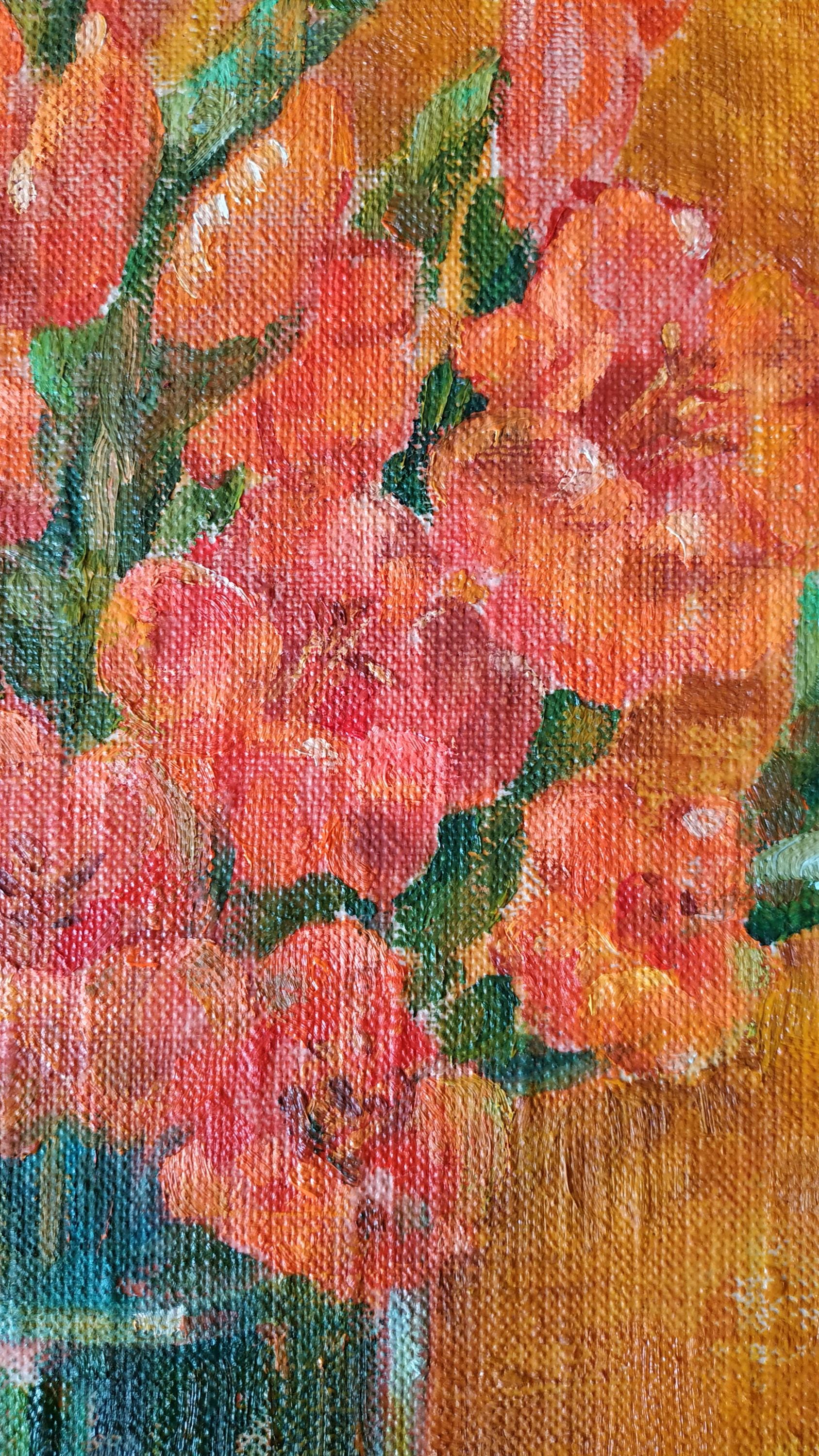 グラジオラスの花の油絵：静物画の壁アート（17 x 13インチ、2024年