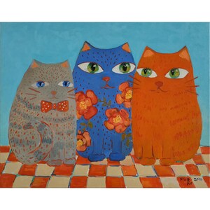 Original Cats Oil Painting: Charming Kids Room Wall Art (19.7x15.75 inch 2016 year)