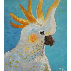 Original Oil Painting: Parrot Art, Signed Small Artwork 9x8inch 2024 year