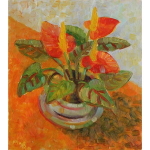 Decoración de pared floral, arte de pared, flor de cala roja, decoración de pared, 9 x 8 pulgadas, arte decorativo, obra de arte botánica