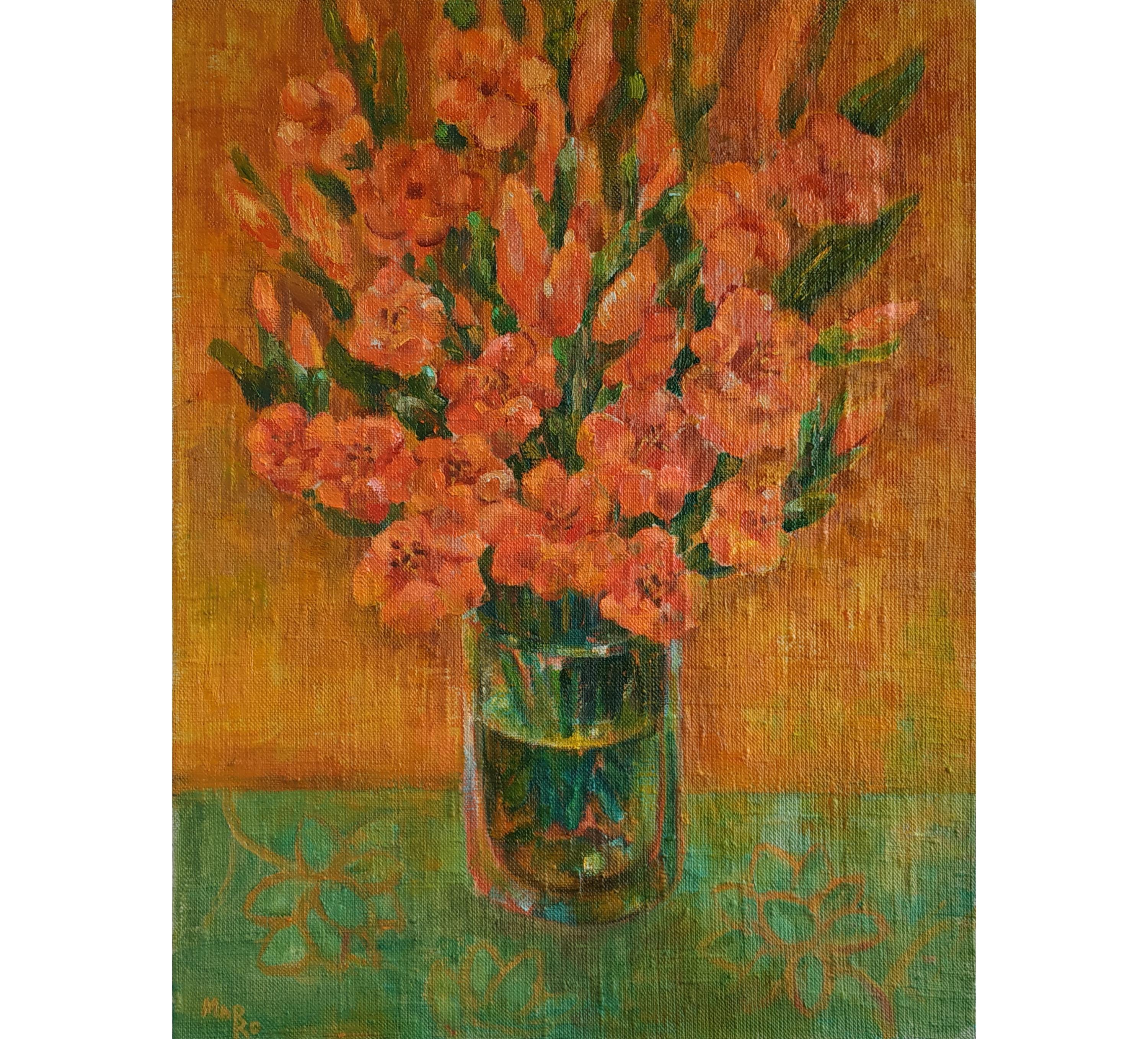 絵画 油絵　グラジョウラス グラジオラスの花の油絵：静物画の壁アート（17 x 13インチ、2024年