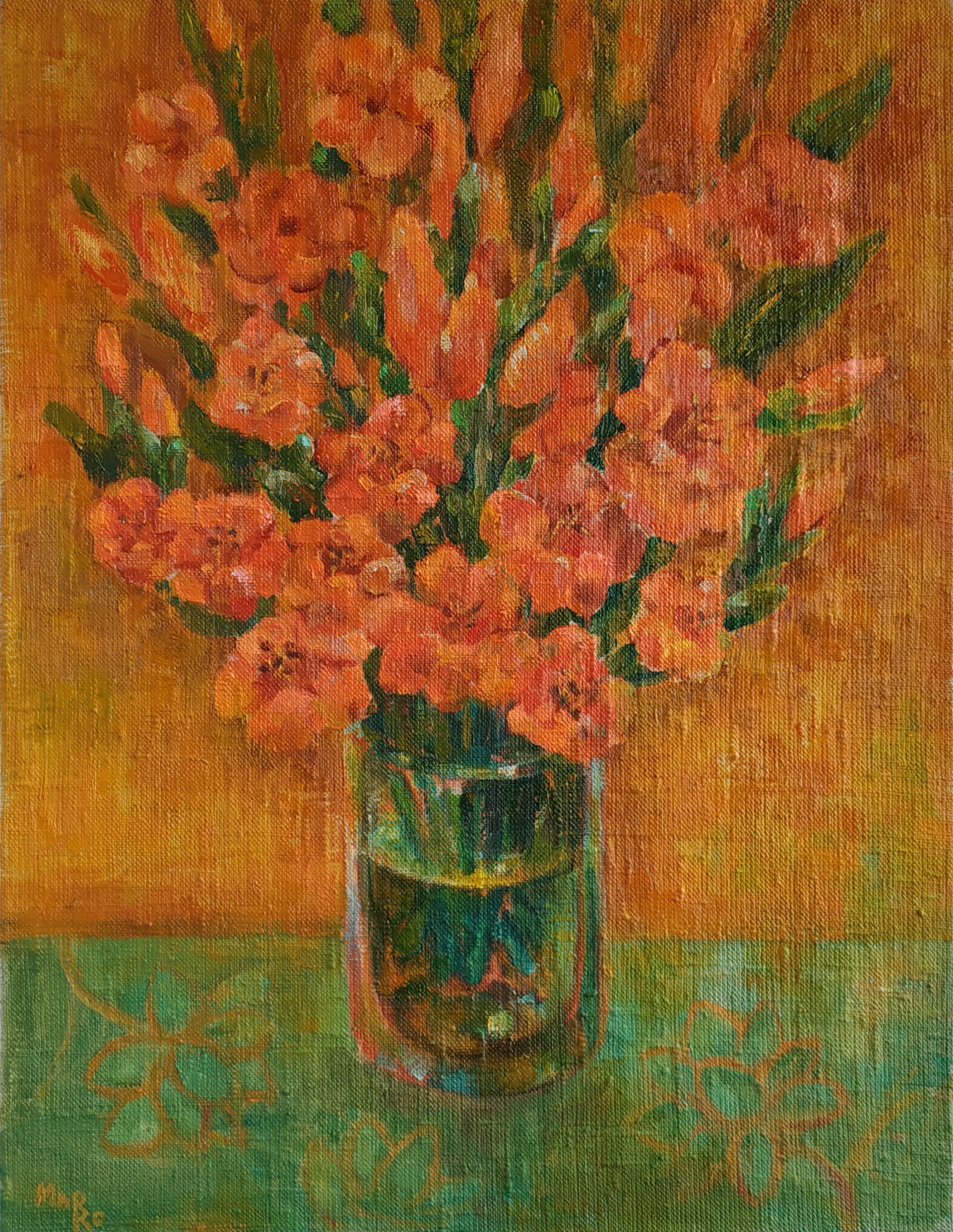 絵画 油絵　グラジョウラス グラジオラスの花の油絵：静物画の壁アート（17 x 13インチ