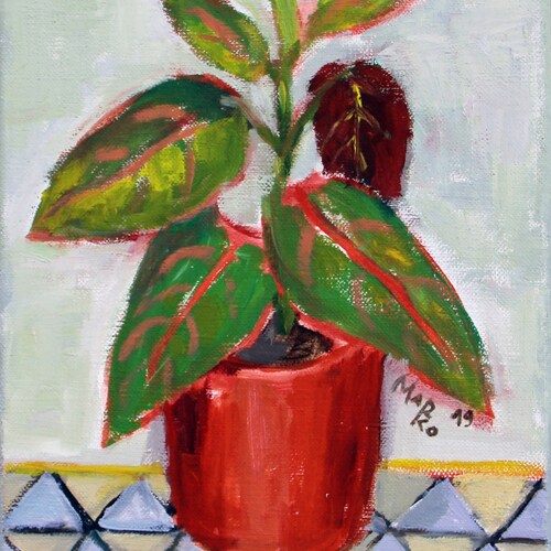 グラジオラスの花の油絵：静物画の壁アート（17 x 13インチ