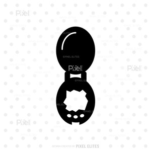 May include: A black and white graphic of a tool, possibly a wrench or a similar mechanical device. The design is a silhouette, with a circular top and a segmented bottom. The image has the text "Pixel Elites" and "Design created by Pixel Elites".
