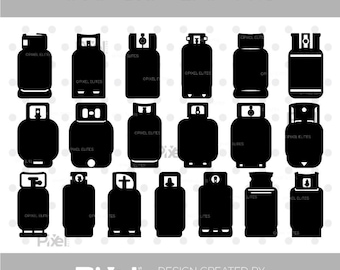 Propane Gas Cylinder SVG Bundle, Gas Tank Silhouette Clipart, PNG DXF Cut File Digital Download
