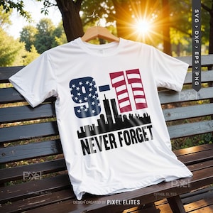 Glöm aldrig 9/11 SVG-filer, patriotisk militär stolthet SVG, Veterans Day-skjortadesign, USA Memorial-klippfil bild 6