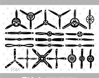 Silueta de hélices de avión SVG, archivos de corte Cricut, paquete de vectores de aviación de avión / Eps, Png, Dxf