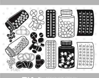 Pill Silhouette SVG Bundle: Medicine Capsule & Bottle Designs