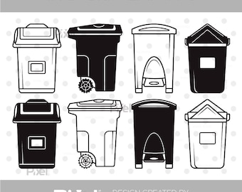 Trash Bin SVG Silhouette Bundle | Garbage Rubbish Can Cut Files (Dxf, Eps, Png