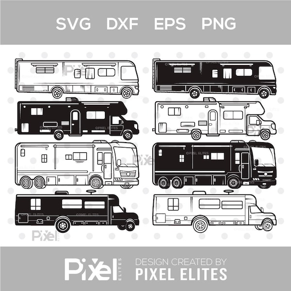 Class A Motorhome Silhouette, Camping Car Svg, Camper Svg, Camp Car Svg, Camp Truck Svg, Motorhome Svg, Caravan Bus Svg Bundle