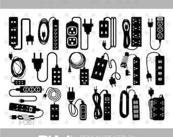 Extension Cord SVG Bundle, Power Strip Clipart, Cord Silhouette PNG Dxf EPS Cut Files