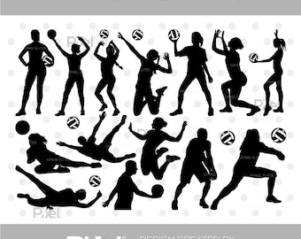 Volleyball SVG Cut File Bundle, Volleyball Silhouette, Man Player, Women Player, Sports, Cricut Silhouette | Dxf Eps Png