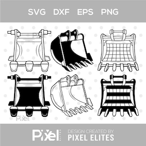Excavator Bucket SVG Bundle | Heavy Duty Rock Tine Bucket Silhouette for Cricut & Silhouette | Instant Digital Download