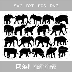 Elephant SVG Silhouette Bundle | Safari & Baby Elephant SVG Cut Files | Wildlife Animal SVG | Dxf, Eps, Png