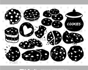 Cookie SVG Silhouette Bundle, Chocolate Chip Cookie, Biscuit Cut File, Baking SVG, Sugar Cookie Cricut, Digital Download