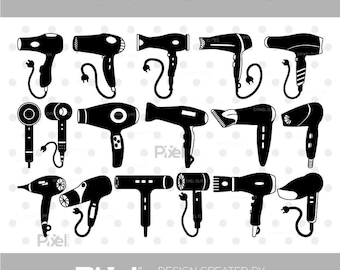 Haartrockner SVG Schnitt-Datei-Bundle, Fön Silhouette, Friseur, Salon Clipart, Cricut Design | Datei: Png, Dxf, Eps