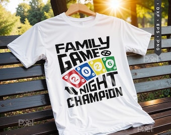 Campeão da Noite de Jogos em Família 2026 SVG | Citação Engraçada de Jogo em Família | Design de Camiseta Humorística em Família Inspirada em Jogo de Cartas | Noite de Jogos SVG