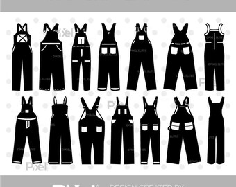 Overalls SVG Bundle, Dungarees Clothing Clipart, Jumpsuit Silhouette PNG DXF