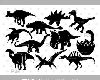 Baby Dinosaur SVG Bundle, Dino Birthday Silhouette Clipart, Kids Party File