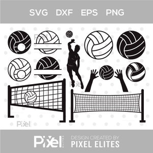 Volleyball Silhouette, Volleyball SVG, Volleyball Monogram Frame Svg, Volleyball Net, Volleyball Player Svg, Sports Svg, Volleyball Bundle