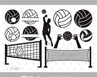 Volleyball SVG Set | Volleyball Player Net Ball Clipart | Sports Silhouette PNG Dxf EPS Bundle