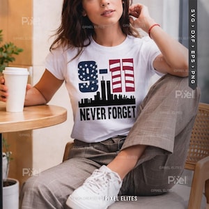 Glöm aldrig 9/11 SVG-filer, patriotisk militär stolthet SVG, Veterans Day-skjortadesign, USA Memorial-klippfil bild 2