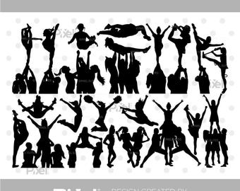 Cheerleading Stunt Silhouette SVG Bundle: Cheer Team Clipart (Digital Download