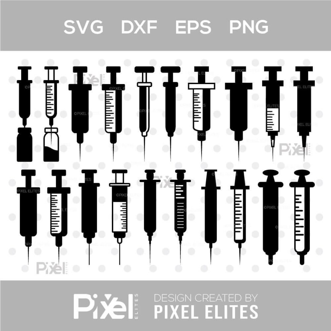 Syringe SVG Cut Files Bundle | Syringe Silhouette | Syringe Needle SVG ...