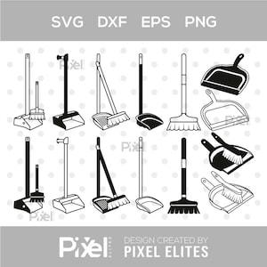 Dustpan SVG Bundle | Broom & Cleaning Brush Silhouettes for Cricut and Silhouette | Digital Download