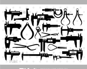 Caliper SVG Bundle, Measuring Tool Clipart, Digital Caliper Silhouette PNG DXF