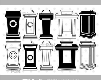 Podium Stand SVG Bundle | Lecture Speech Lectern Silhouette Outline Design (Digital Download)