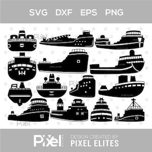 Pakiet Lake Freighter SVG | Pliki do cięcia sylwetki statku przemysłowego do Cricut, Silhouette i scrapbookingu