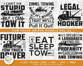Funny Tow Truck Driver SVG Bundle, Blue Collar Quotes, Rollback Truck Design (Digital Download)