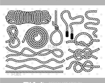 Rope SVG Bundle, Rope Knot SVG Cut Files, Rope Border Clipart, Nautical Rope Silhouette Vector