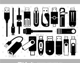 USB Flash SVG Silhouette Bundle, Usb Drive Cut File, Memory Pen Drive, Usb Stick, Tech Storage, Cricut, Digital Download