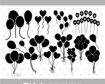 Balloon SVG Cut File Bundle, Balloon Silhouette, Birthday Party,Party Balloon, Balloon String, Balloon Bunch | Dxf Eps Png