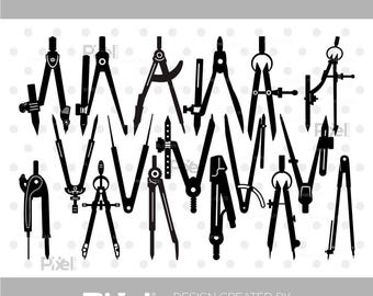 Compass With Pencil SVG Bundle, Drawing Compass Silhouette Cut File, Architect School, Pair Compasses SVG, Cricut, Digital Download