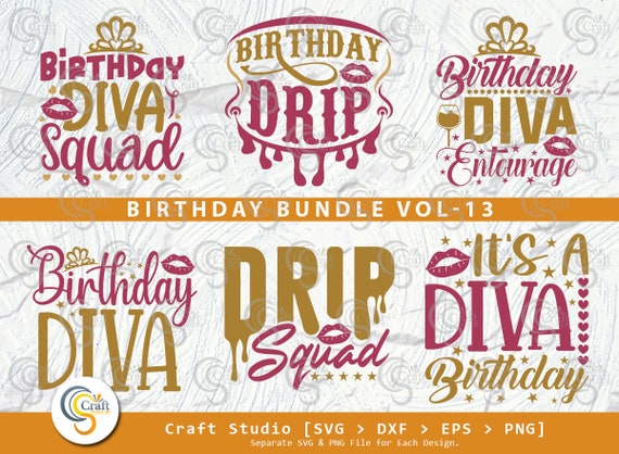 Birthday Bundle Vol-13, Birthday Diva Squad Svg, Birthday Drip Svg