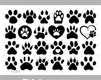 Dog Paw SVG Silhouette Bundle, Dog Paw Cut File, Cat Paw, Animal Paw Print, Pet Lover Cricut Design, Dxf, Eps, Png