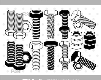Bolt Screw SVG Bundle, Hex Nut Hardware Cut File (Digital Download)