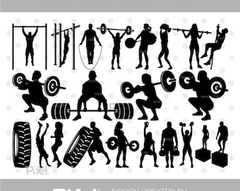 CrossFit SVG Cut File Silhouette Bundle, Gym Fitness, Sport Workout, Physical Fitness | Dxf, Eps, Png