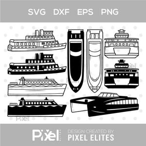 Veerboot SVG silhouetbundel, veerbootschip en boot gesneden bestanden, zeetransport SVG, veerbootoverzicht, nautische Cricut ontwerpen