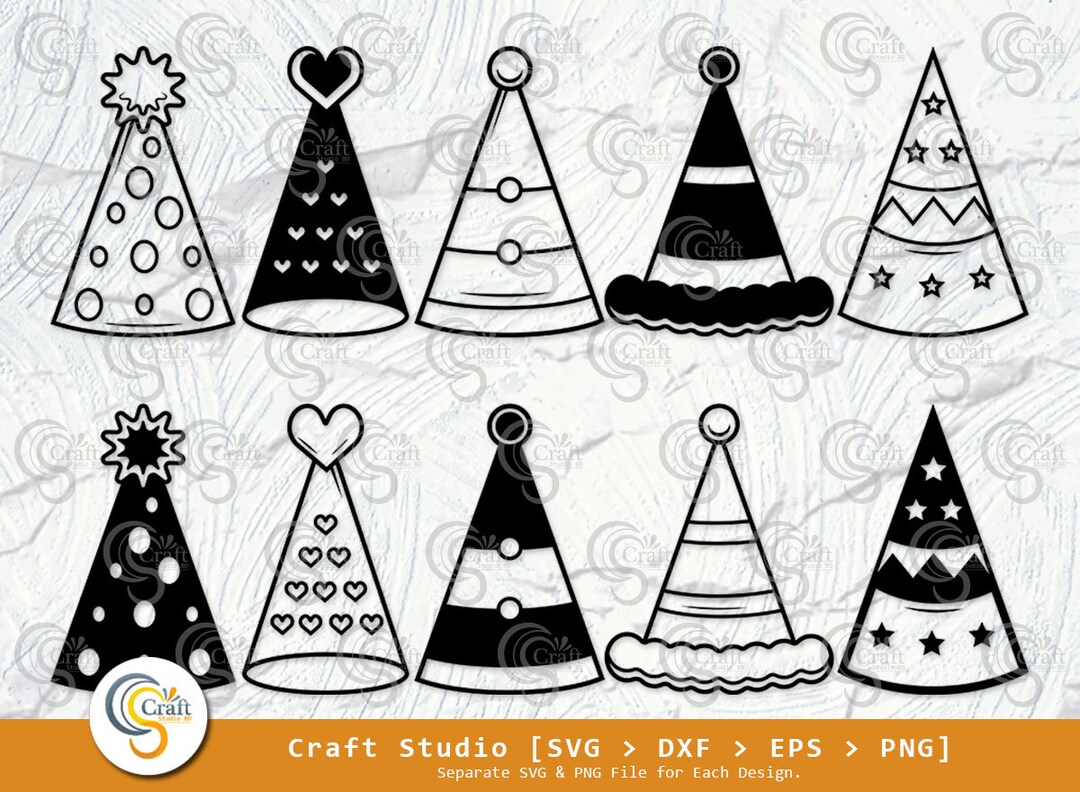Party Hats Svg Silhouette Outline Cricut Cut Files Png Bundle - Etsy