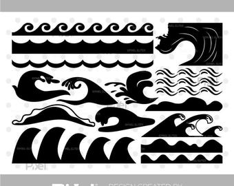 Waves SVG Bundle, Ocean Waves Silhouette Cut File, Sea Wave Line, Surf Beach Water, Cricut, Digital Download