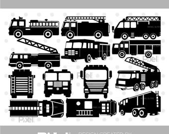 Fire Truck SVG Bundle, Firefighter Clipart, Fire Engine Silhouette Cut Files for Cricut