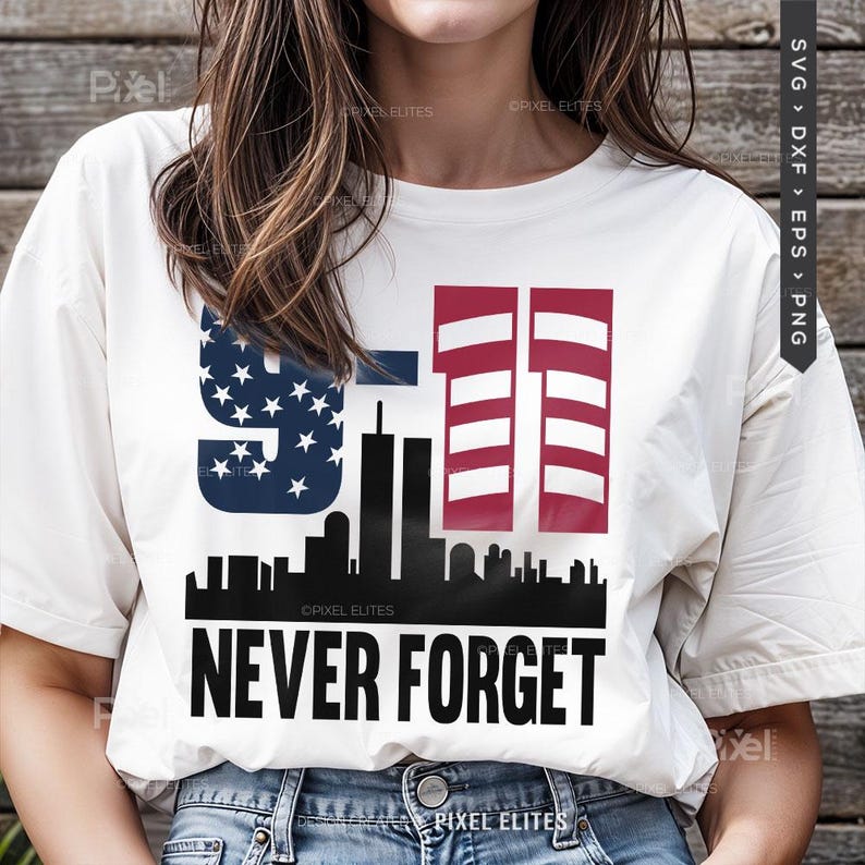 Glöm aldrig 9/11 SVG-filer, patriotisk militär stolthet SVG, Veterans Day-skjortadesign, USA Memorial-klippfil bild 10