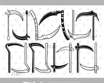 Scythe SVG Bundle, Grim Reaper Clipart, Witchy Horror Svg Dxf Eps Png Cut File Digital Download