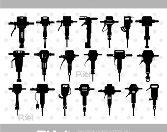 Jackhammer SVG Bundle, Construction Demolition Tool Silhouette Clipart